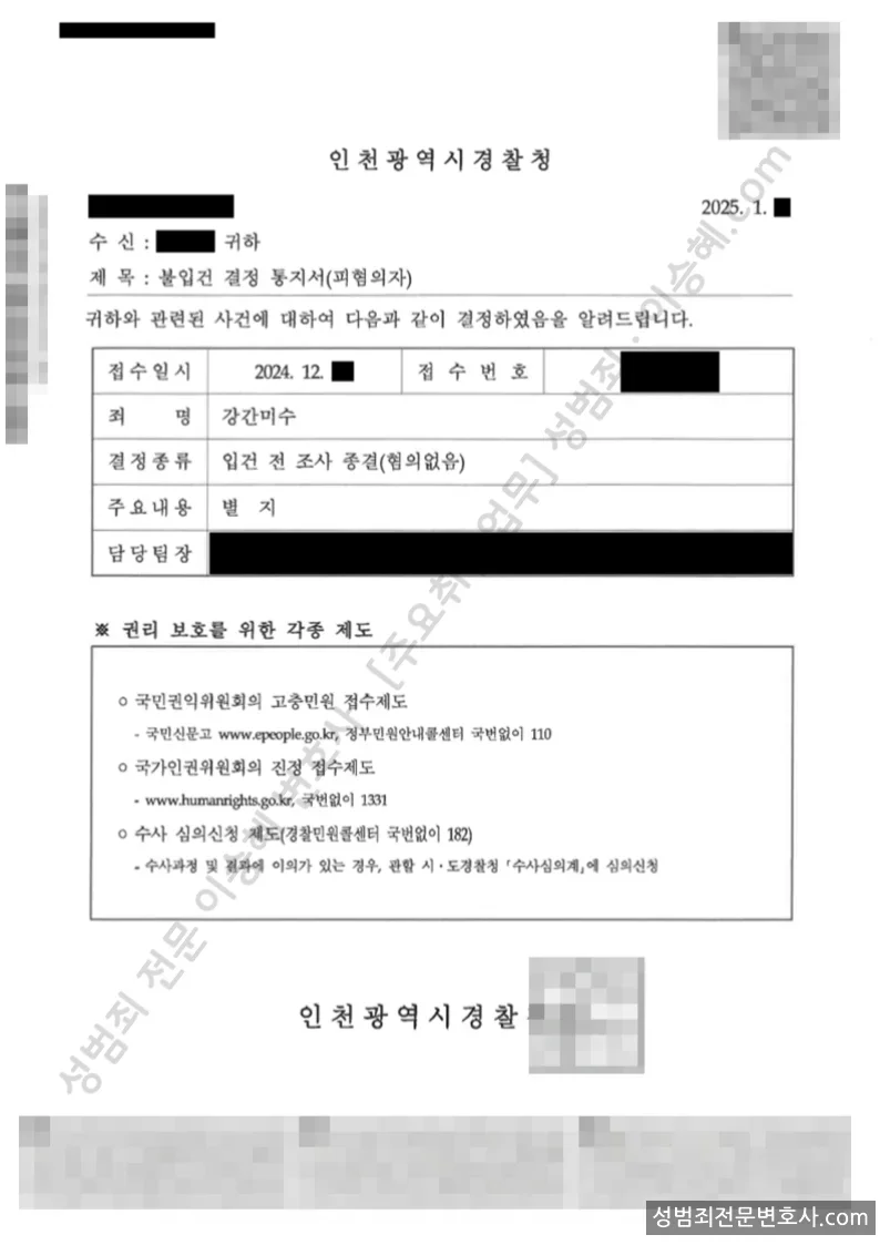 무혐의(불입건) 처분문서