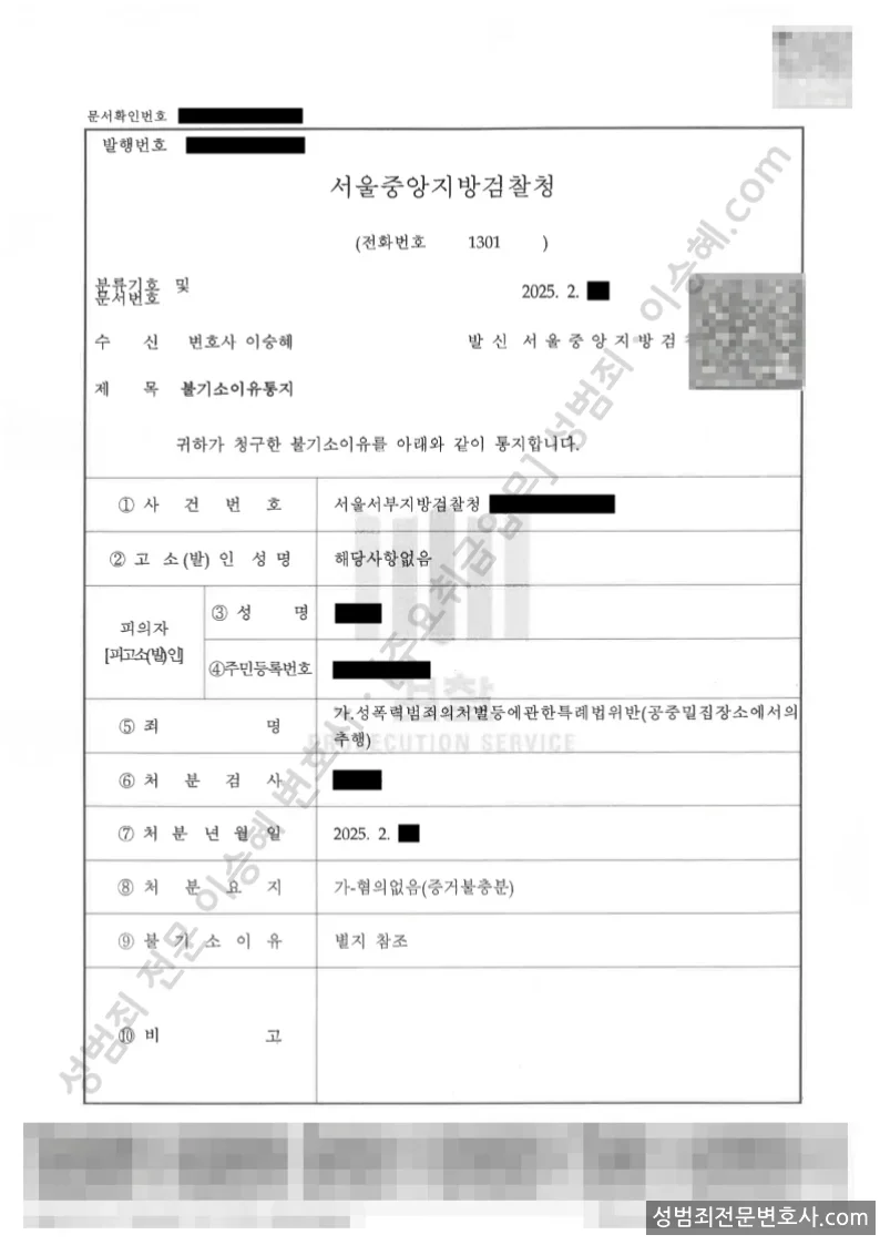 무혐의(불기소) 처분문서