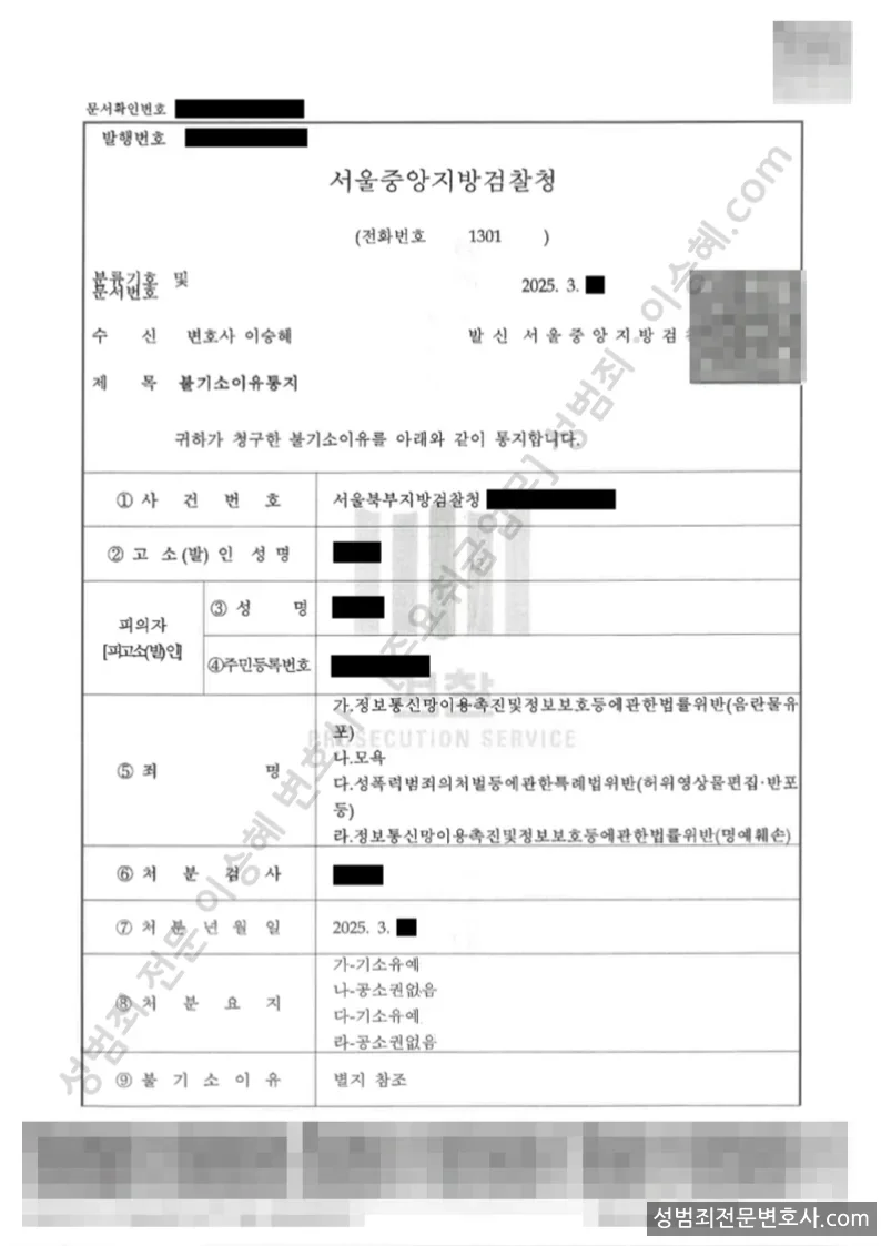 기소유예(불기소) 처분문서