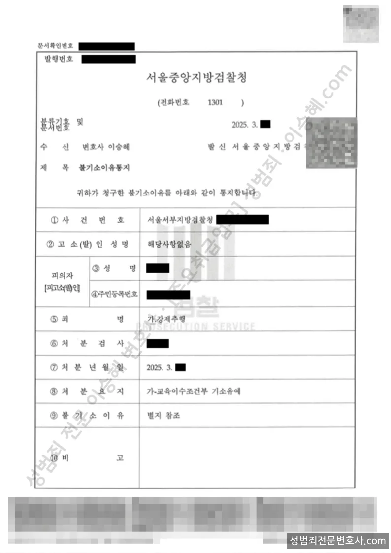 기소유예(불기소) 처분문서