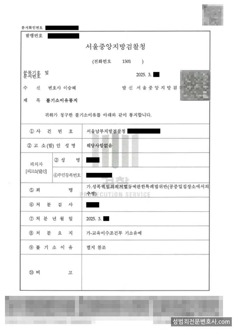 기소유예(불기소) 처분문서