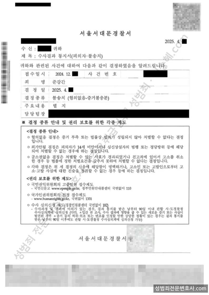 무혐의(불송치) 처분문서