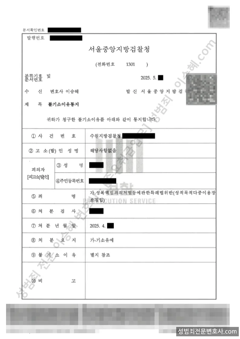 기소유예(불기소) 처분문서