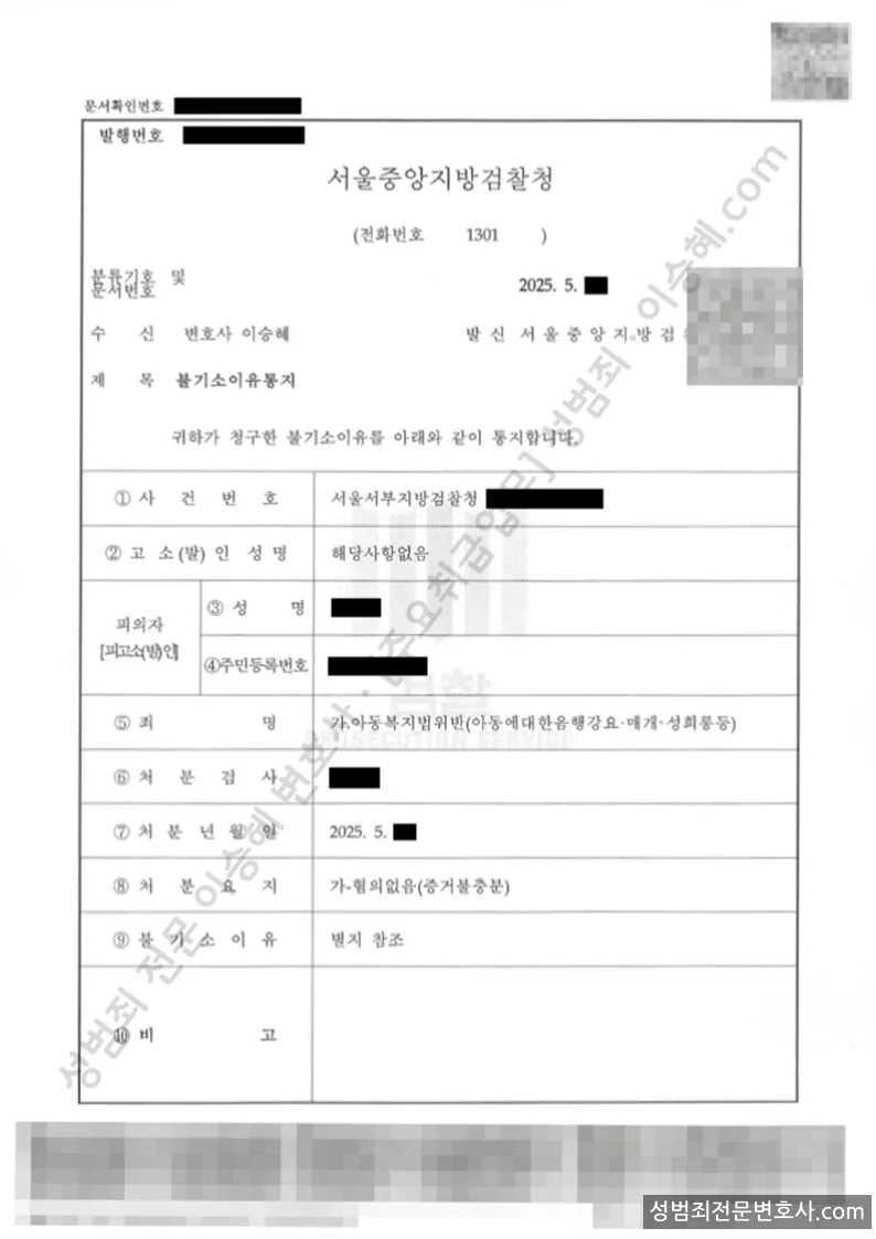 무혐의(불기소) 처분문서