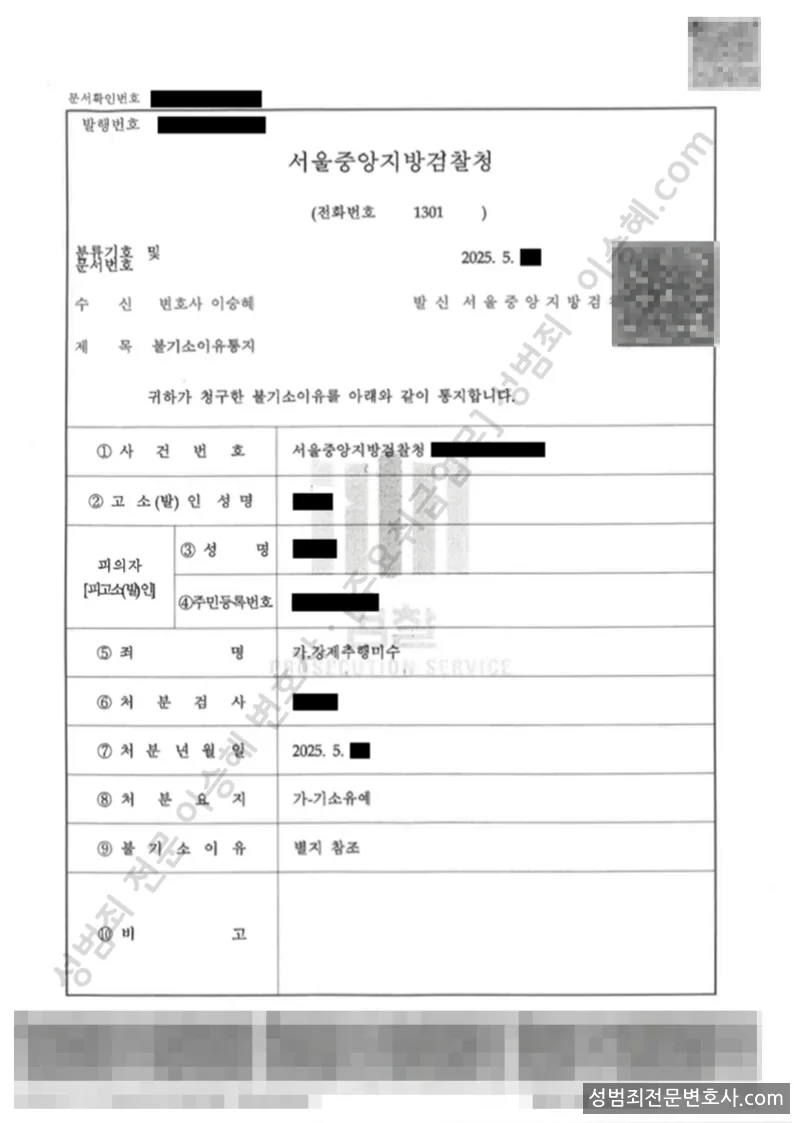 기소유예(불기소) 처분문서