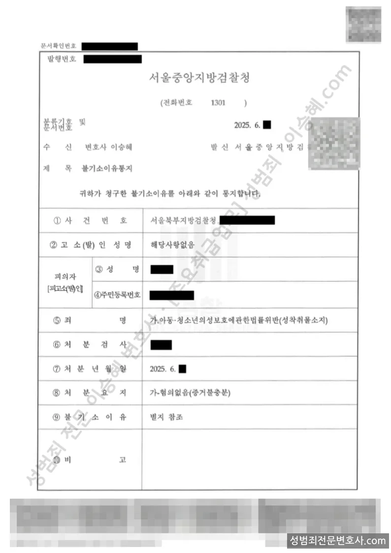 무혐의(불기소) 처분문서