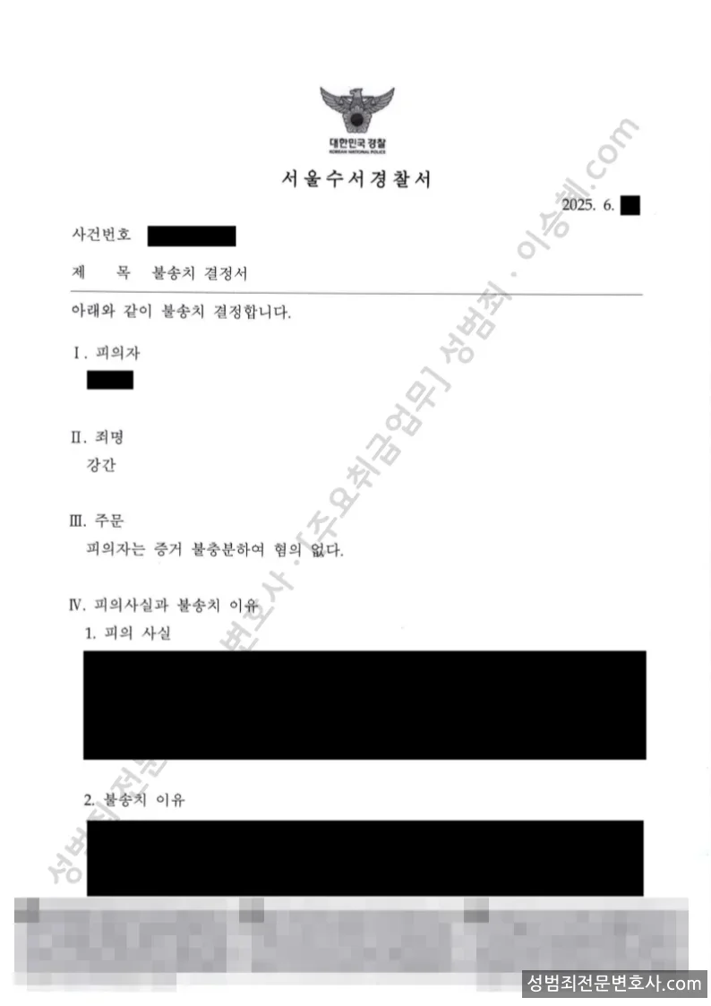 무혐의(불송치) 처분문서