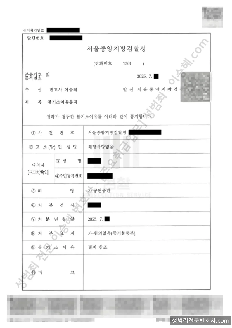무혐의(불기소) 처분문서