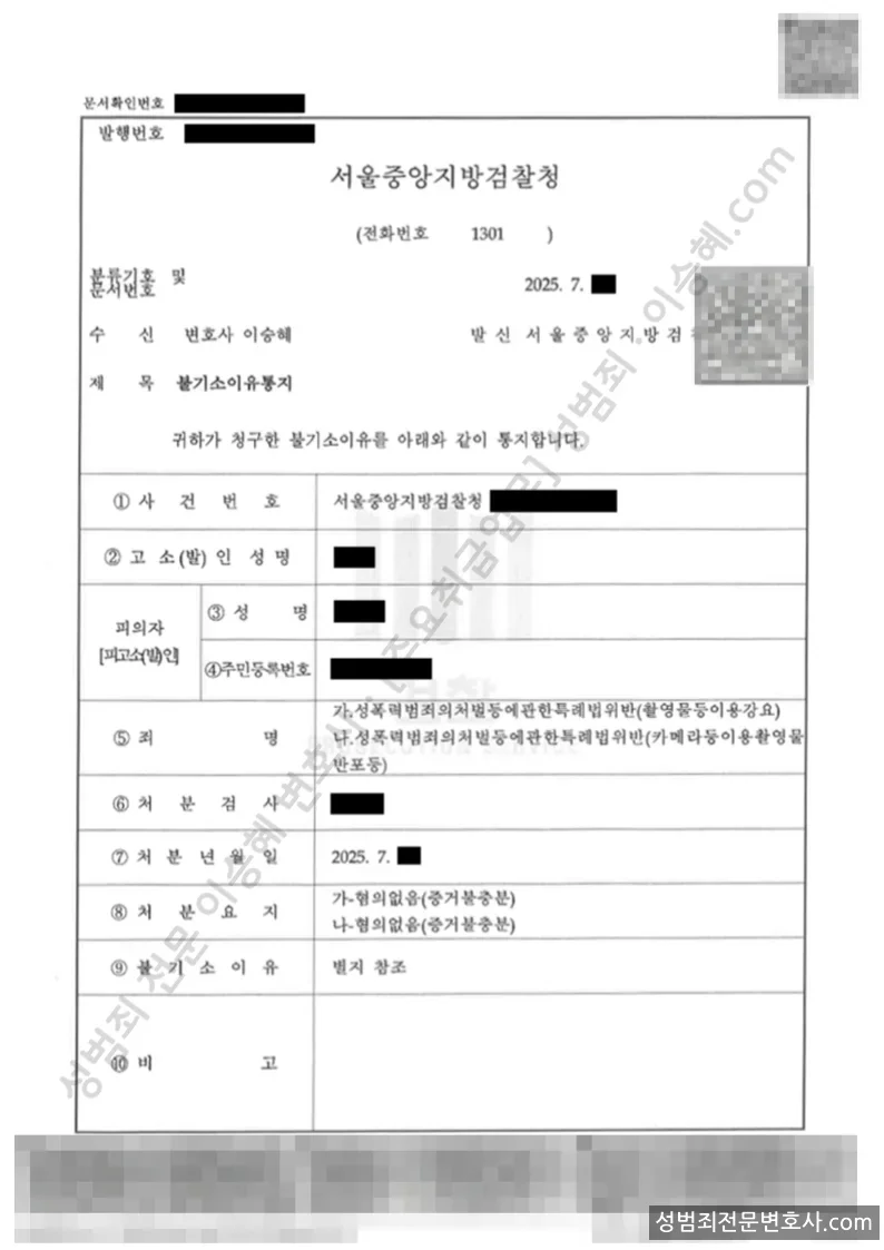 무혐의(불기소) 처분문서