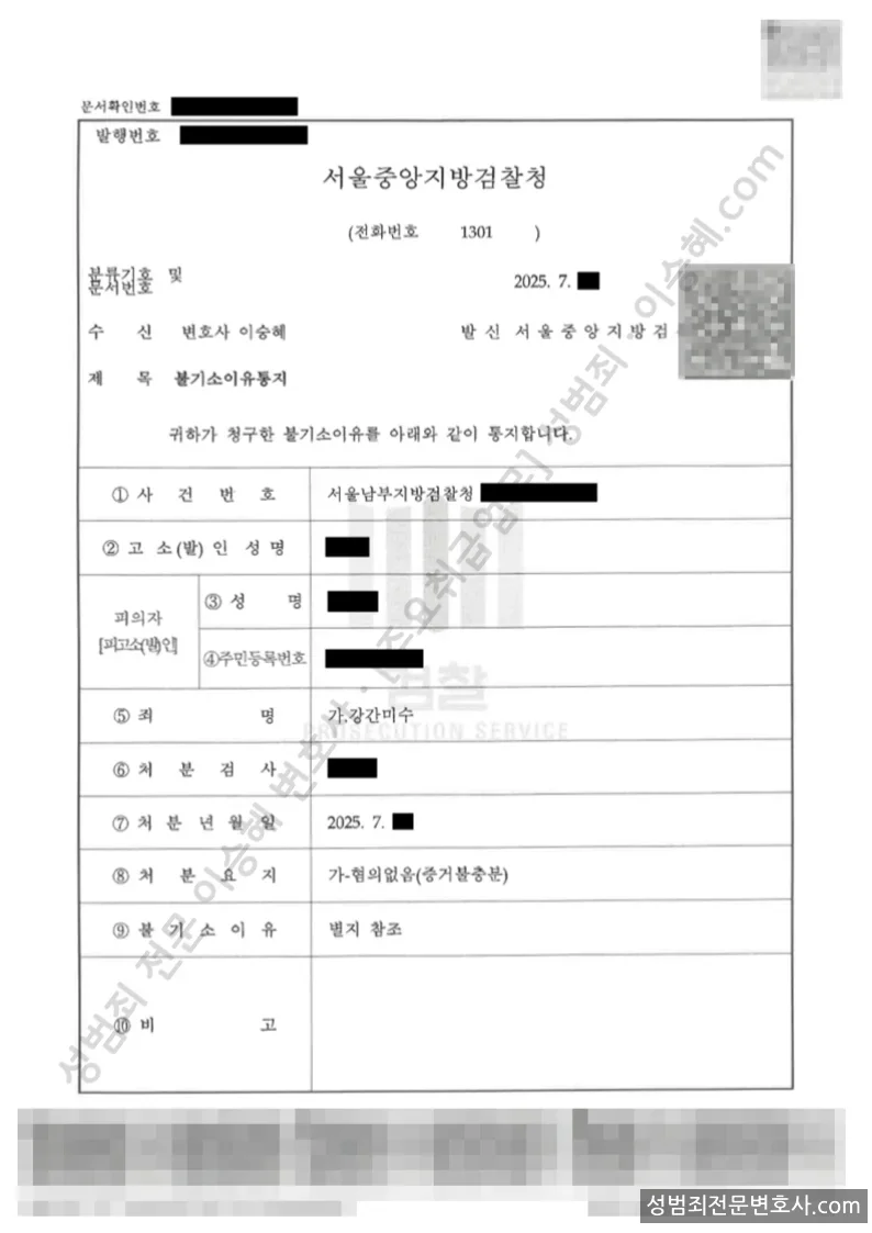 무혐의(불기소) 처분문서