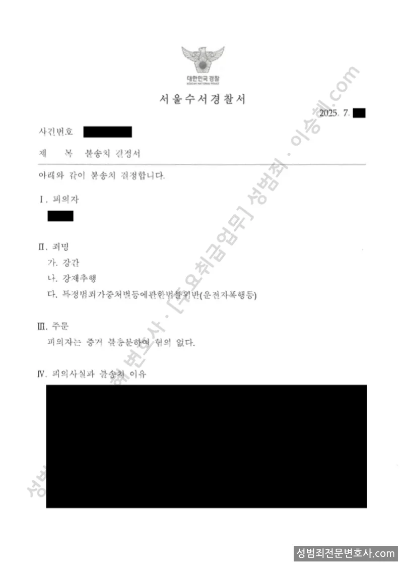 무혐의(불송치) 처분문서