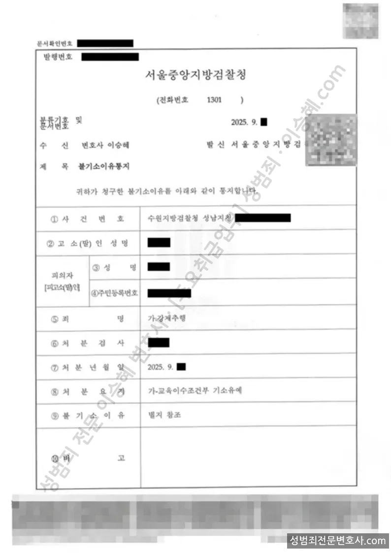 기소유예(불기소) 처분문서