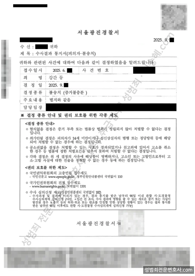 무혐의(불송치) 처분문서
