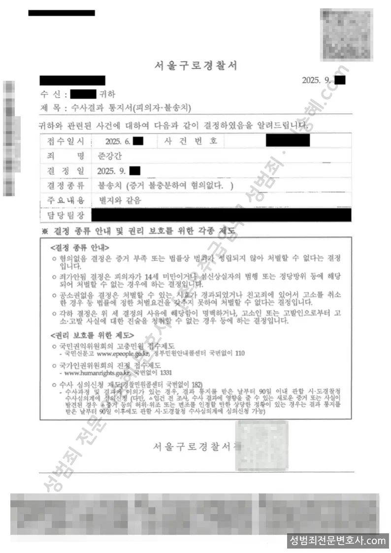 무혐의(불송치) 처분문서