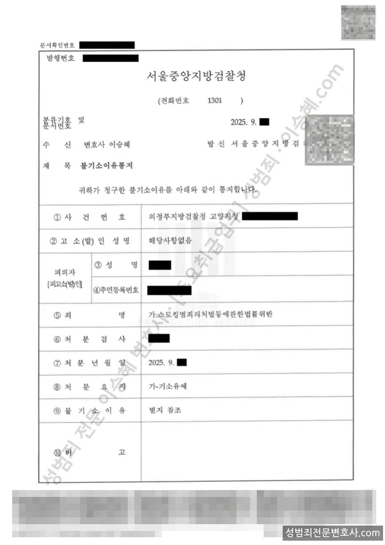 기소유예(불기소) 처분문서