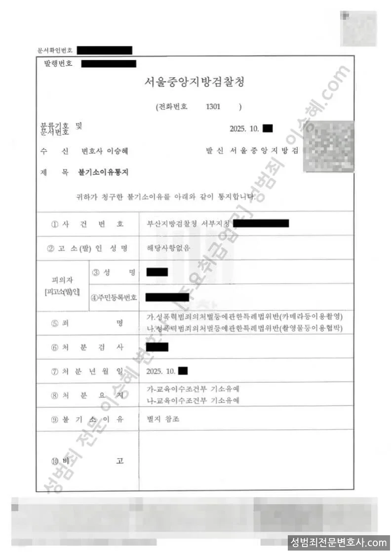 기소유예(불기소) 처분문서