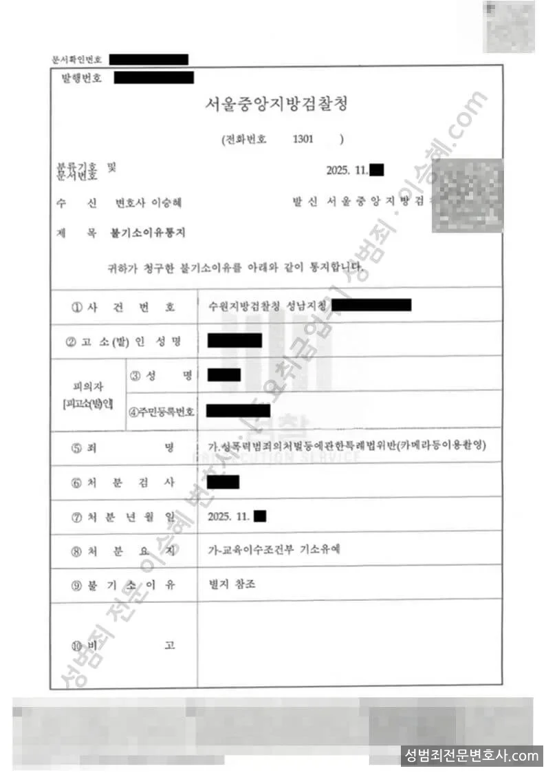 기소유예(불기소) 처분문서