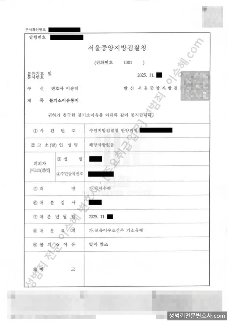 기소유예(불기소) 처분문서
