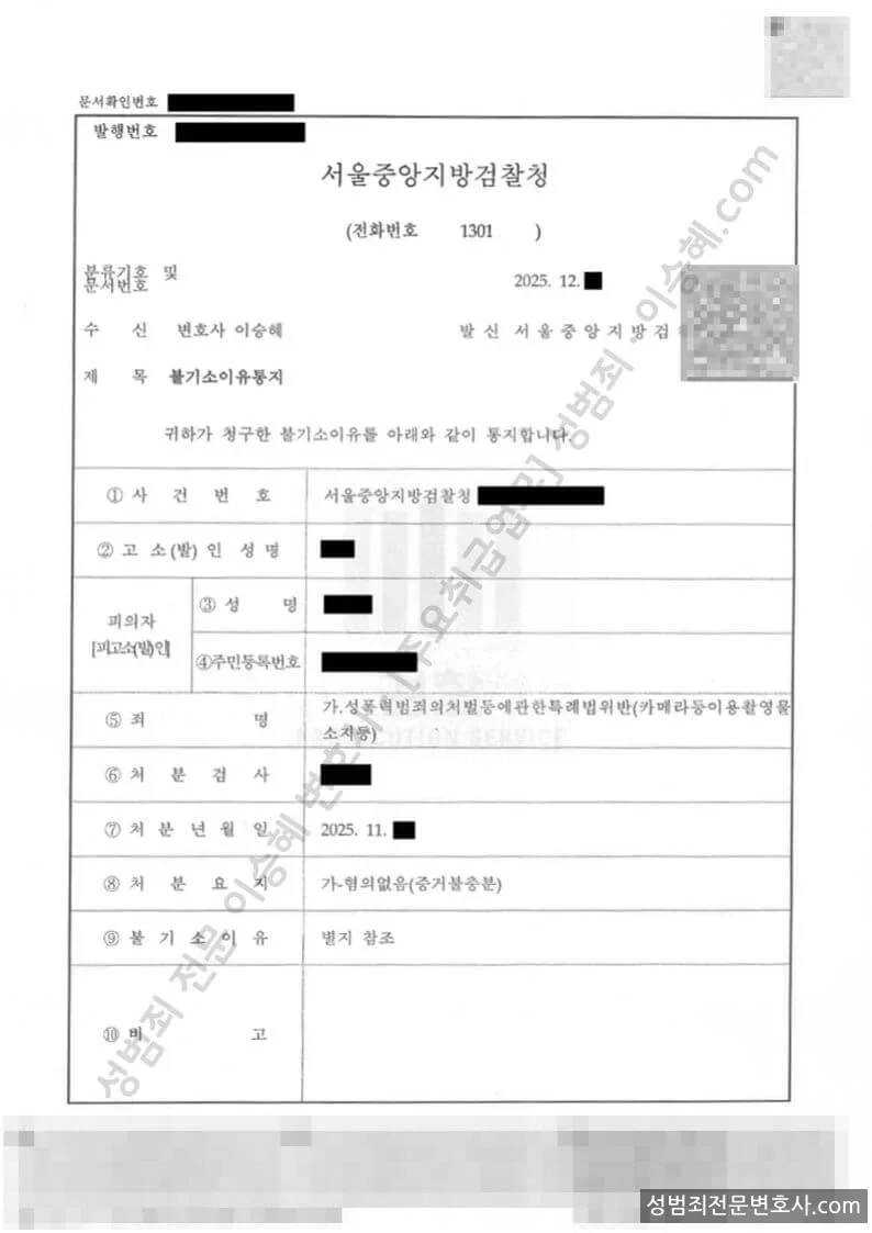무혐의(불기소) 처분문서