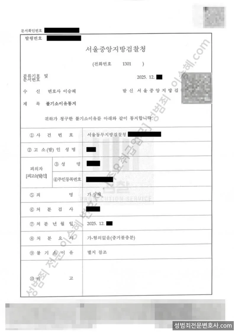 무혐의(불기소) 처분문서