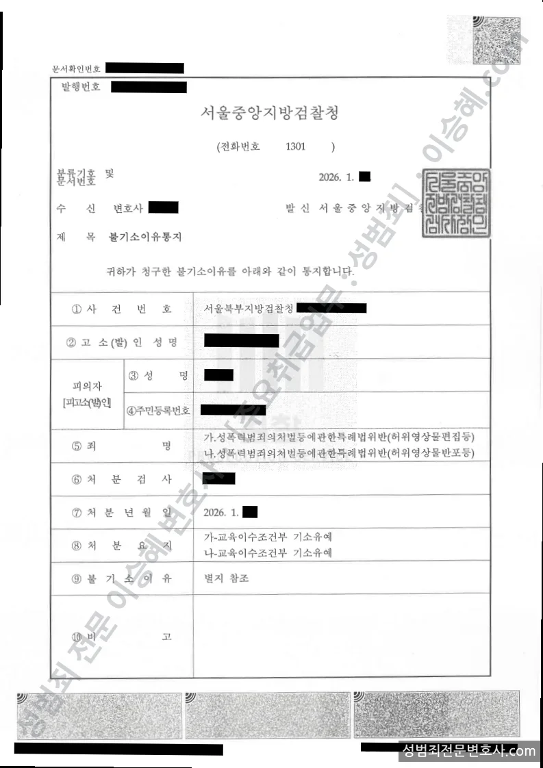 기소유예(불기소) 처분문서