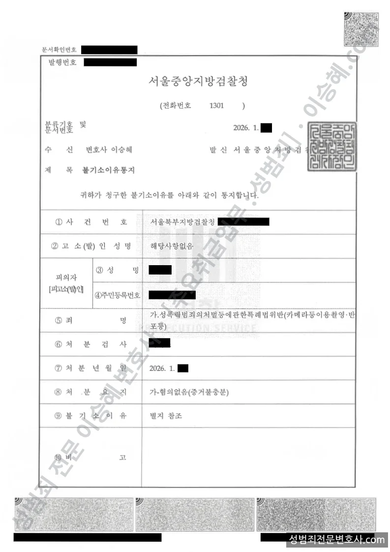 무혐의(불기소) 처분문서