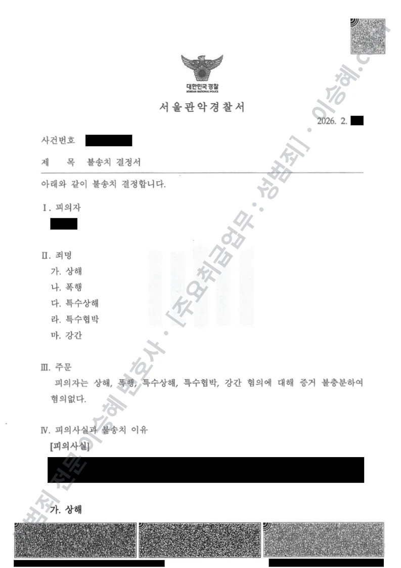 무혐의(불송치) 처분문서