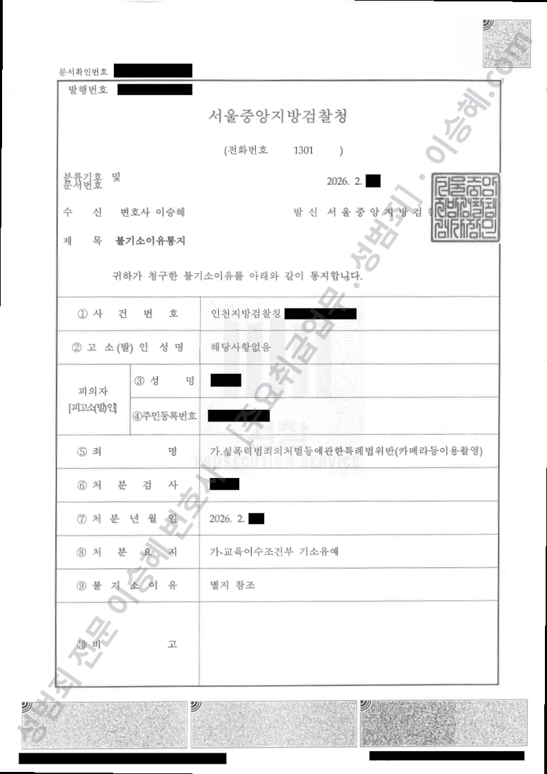 기소유예(불기소) 처분문서