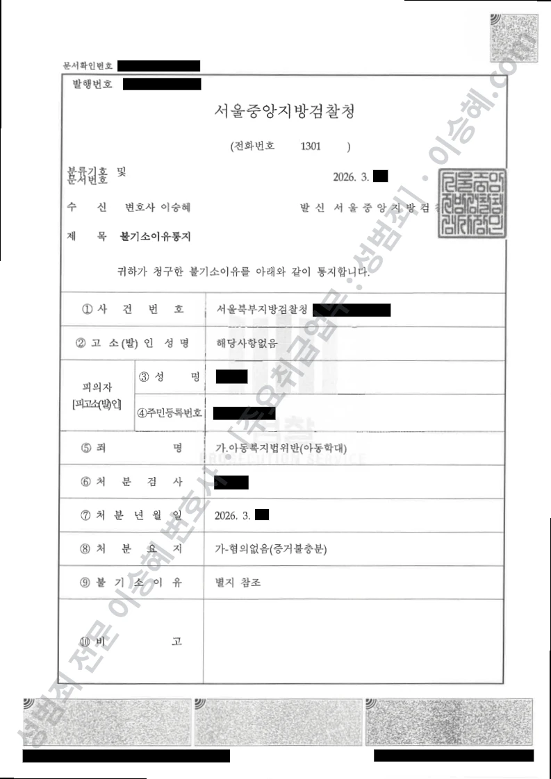 무혐의(불기소) 처분문서