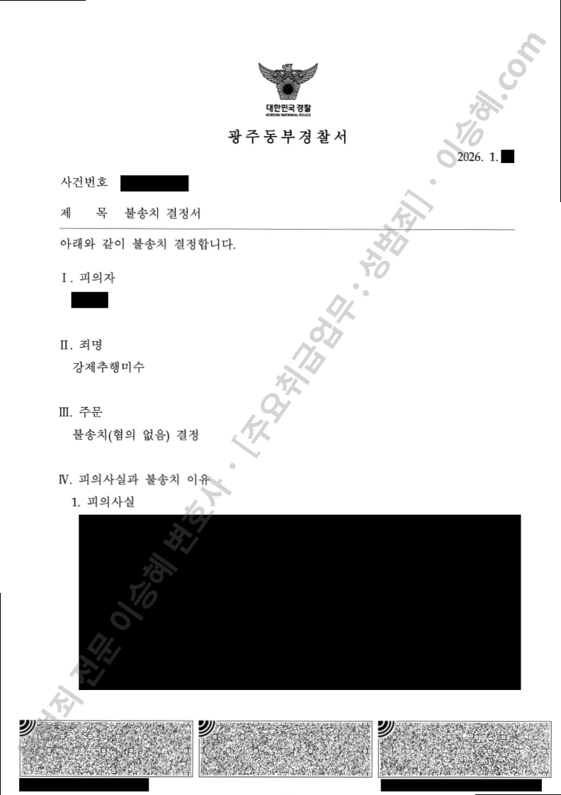 무혐의(불송치) 처분문서