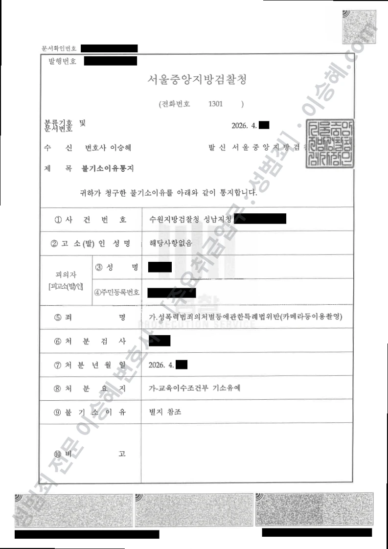 기소유예(불기소) 처분문서