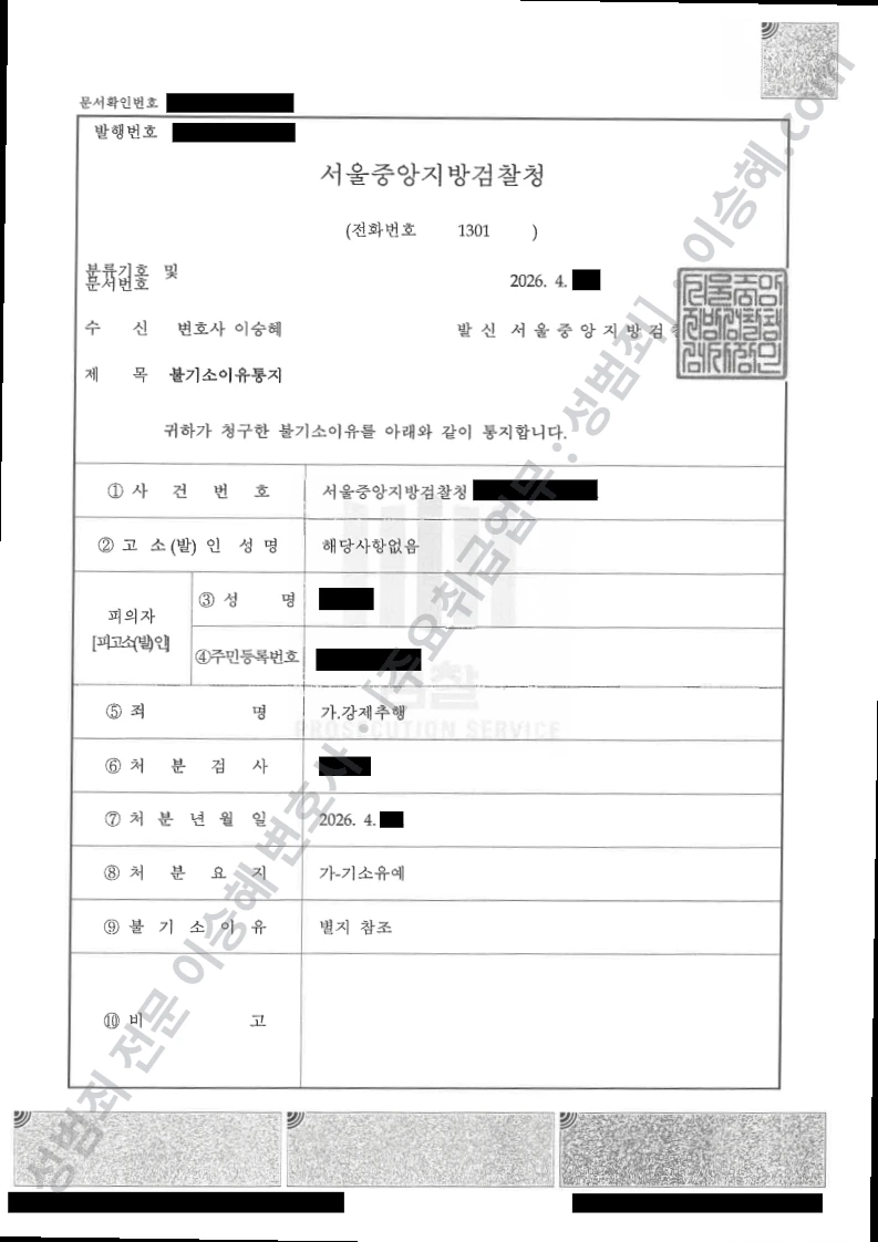 기소유예(불기소) 처분문서
