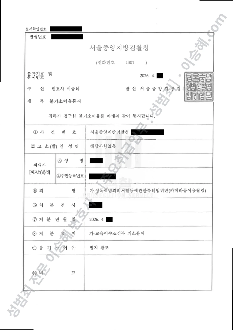 기소유예(불기소) 처분문서