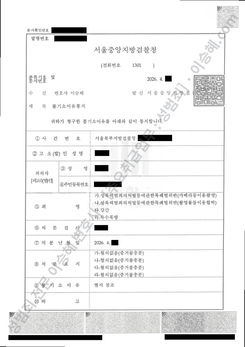 무혐의(불기소) 처분문서