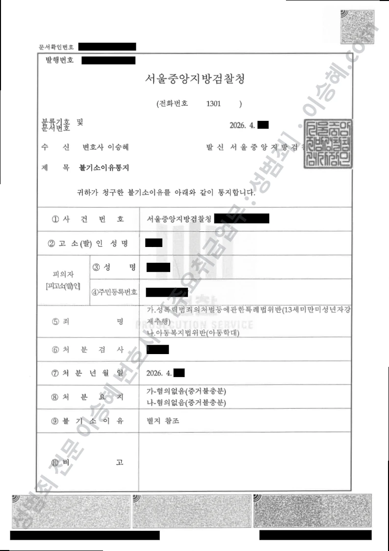 무혐의(불기소) 처분문서
