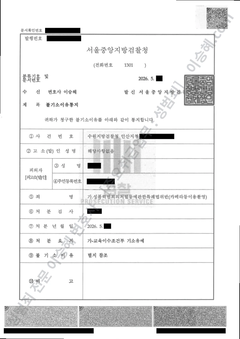 기소유예(불기소) 처분문서