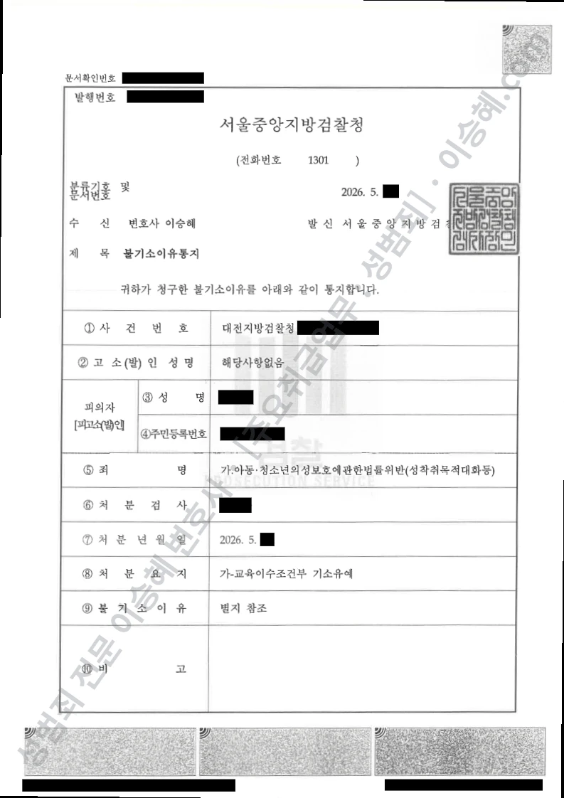 기소유예(불기소) 처분문서
