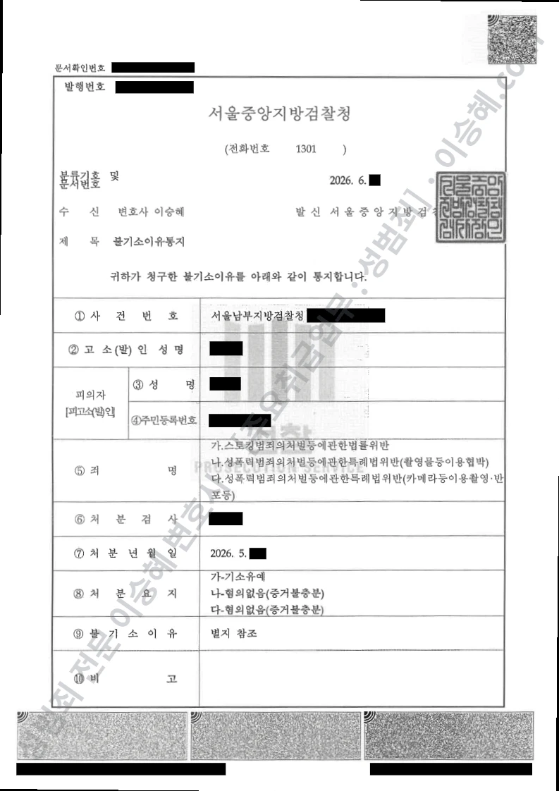 무혐의/기소유예 처분문서