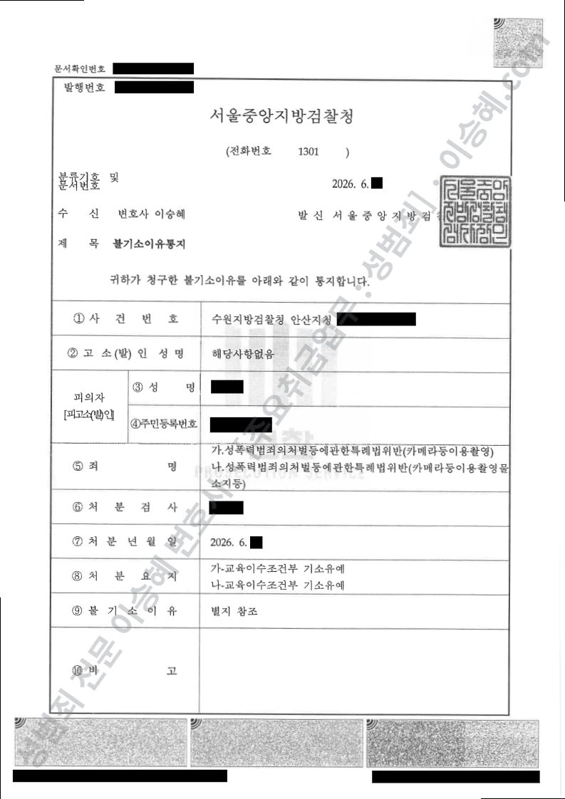 기소유예(불기소) 처분문서