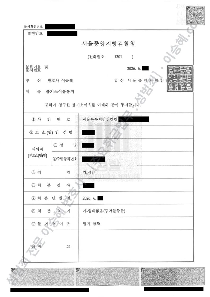 무혐의(불기소) 처분문서