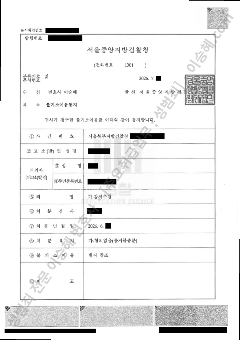 무혐의(불기소) 처분문서