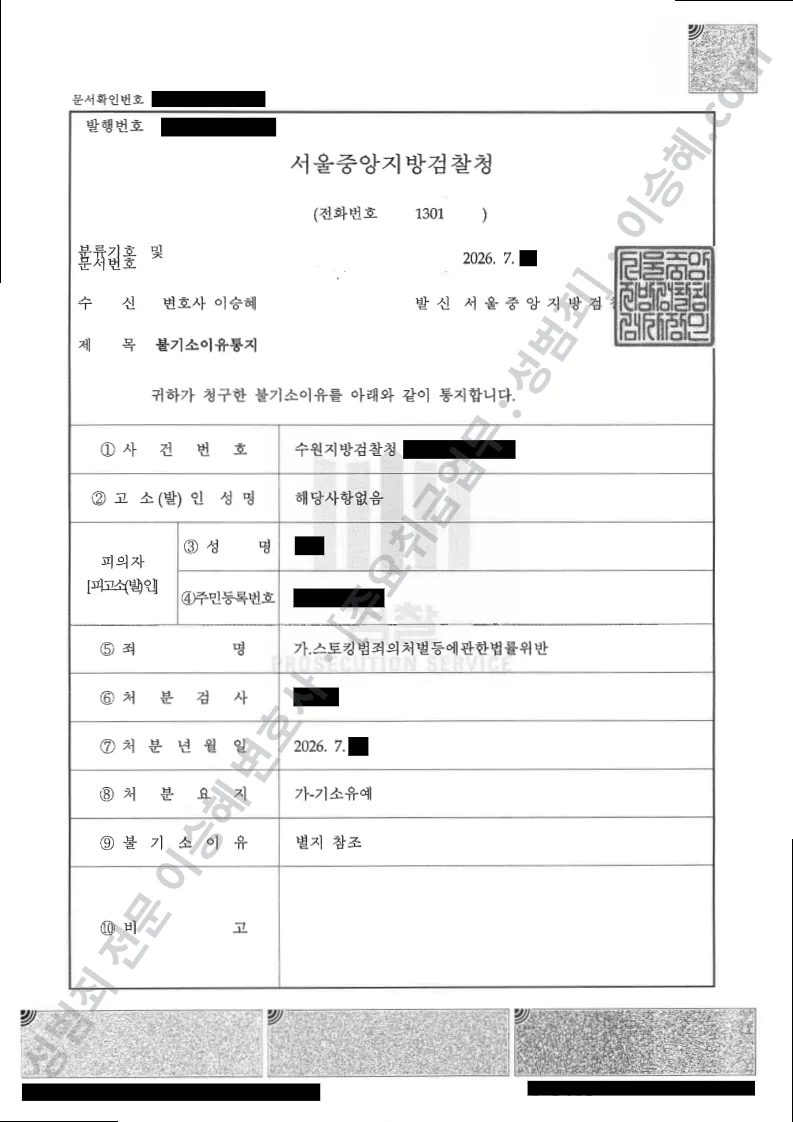 기소유예(불기소) 처분문서
