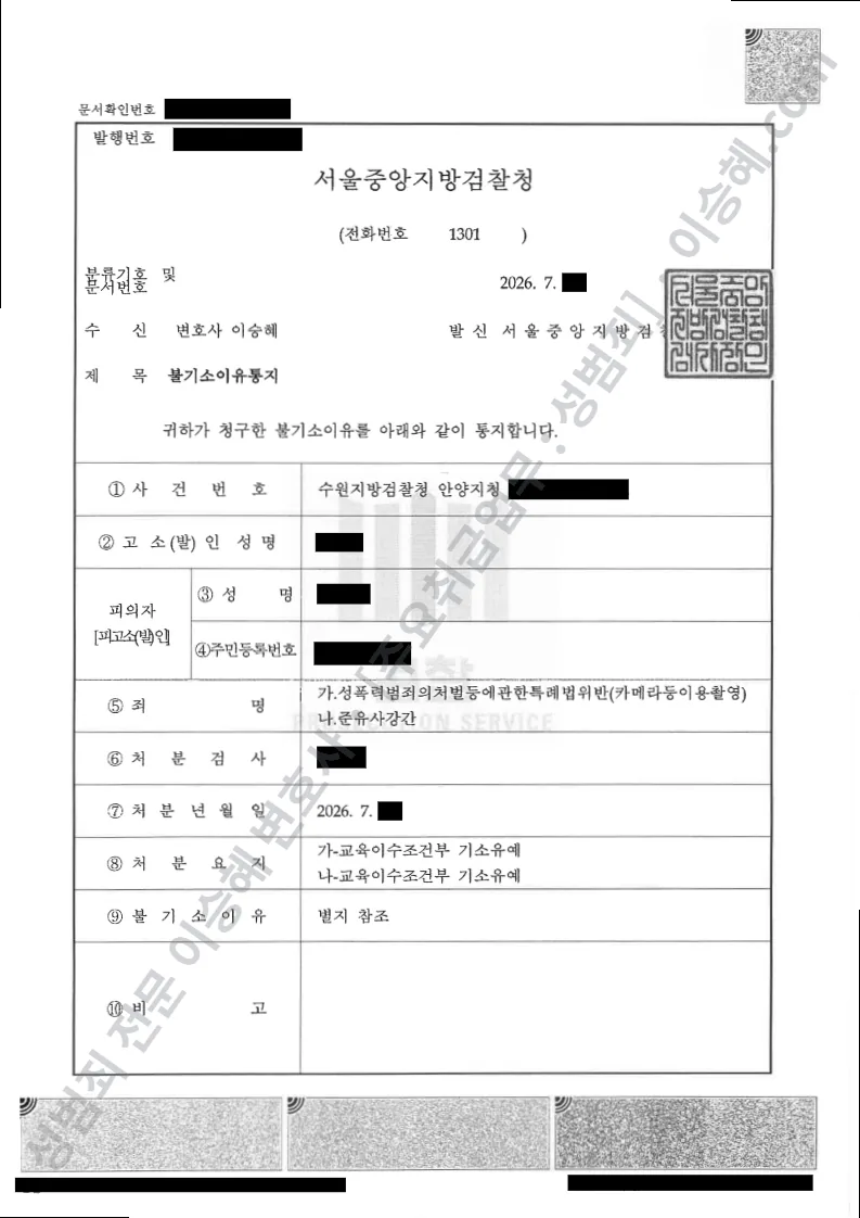기소유예(불기소) 처분문서