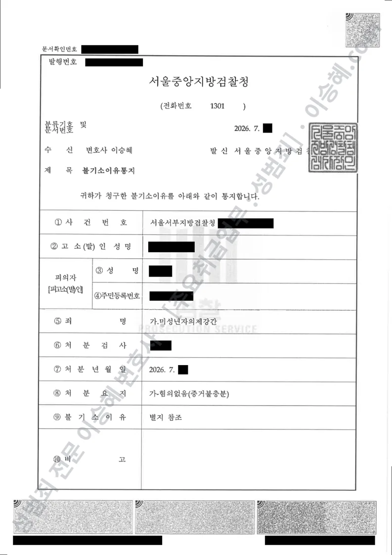 무혐의(불기소) 처분문서