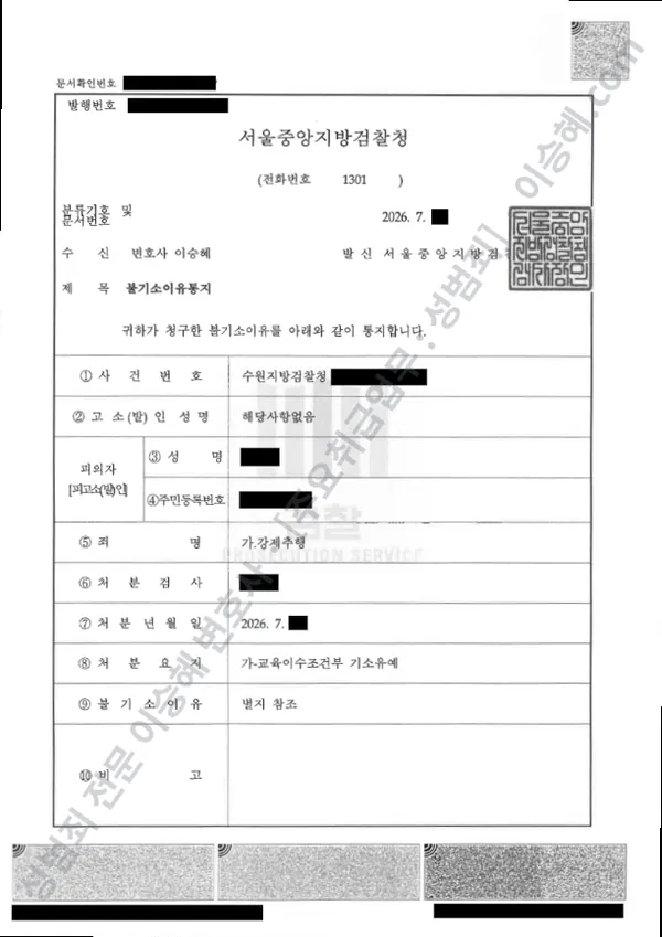 기소유예(불기소) 처분문서