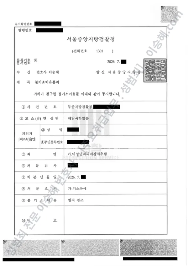 기소유예(불기소) 처분문서