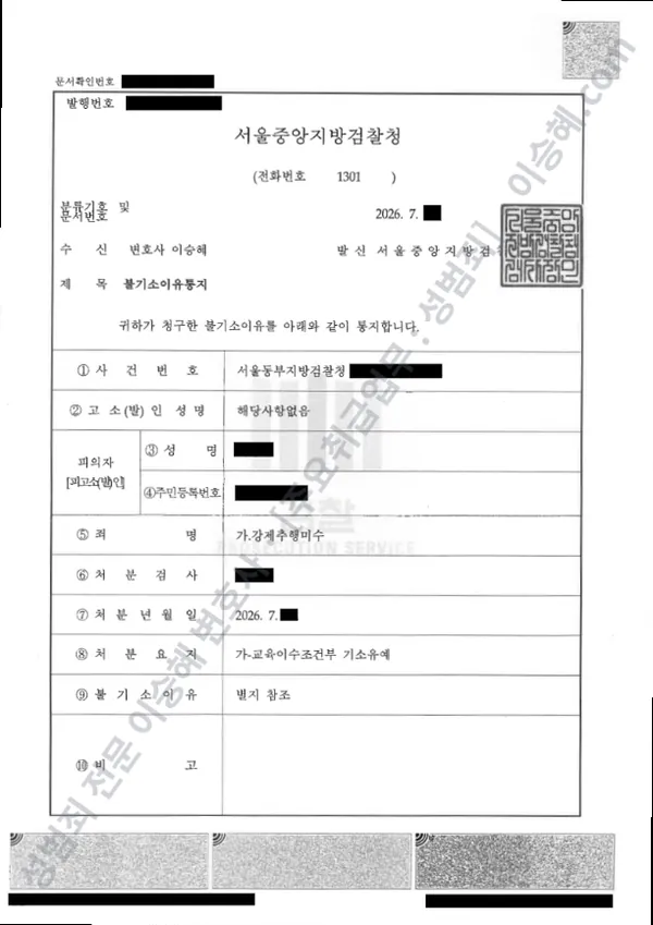기소유예(불기소) 처분문서