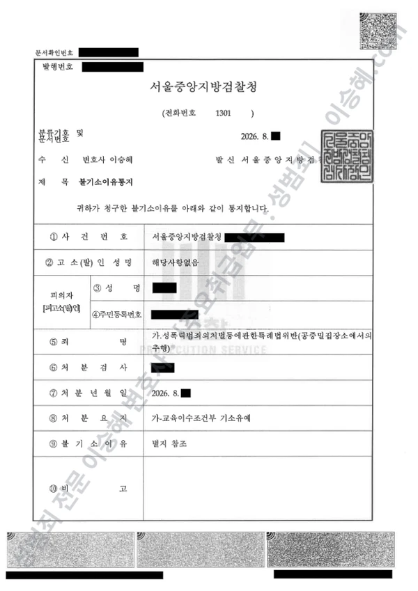 기소유예(불기소) 처분문서