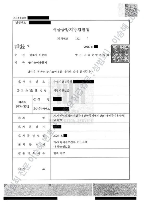 기소유예(불기소) 처분문서
