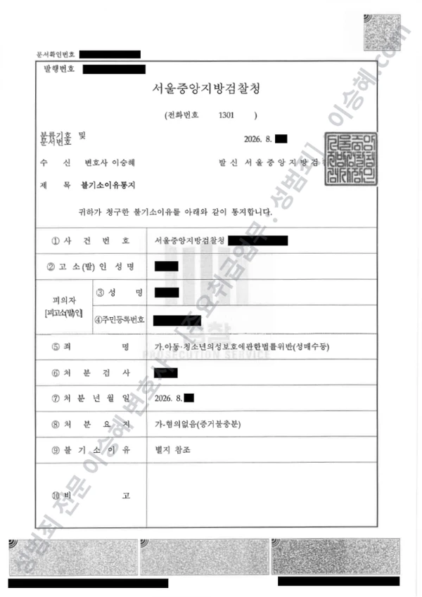 무혐의(불기소) 처분문서